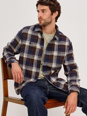 Rails Berkshire Plaid Shirt Jacket Shacket Navy Umber Cream Size L